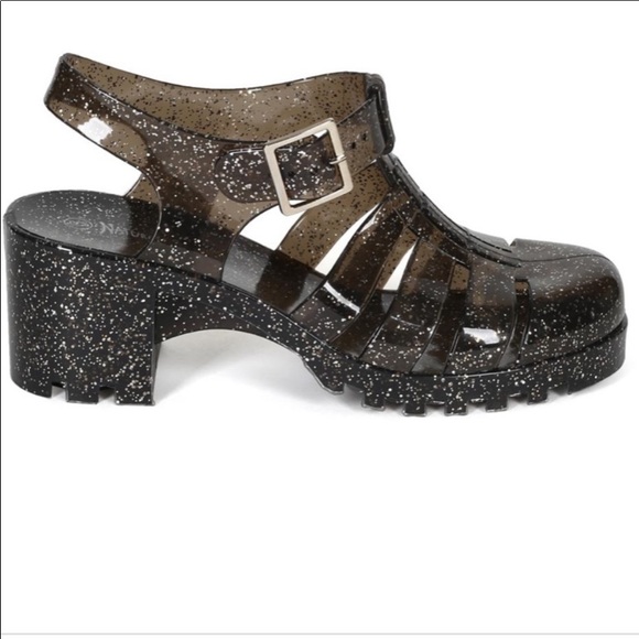 Black Chunky Heel Sandals - Picture 6 of 7